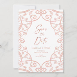 Preciosa tarjeta de boda de encaje floral con bril
