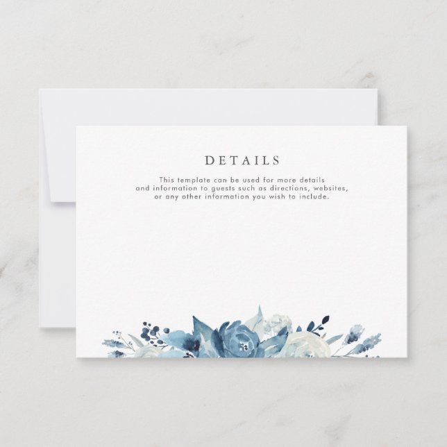 preciosa tarjeta de detalles de boda floral azul a (Anverso)