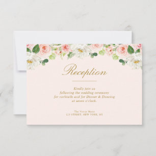 preciosa tarjeta de recepción de flores rosa rubor