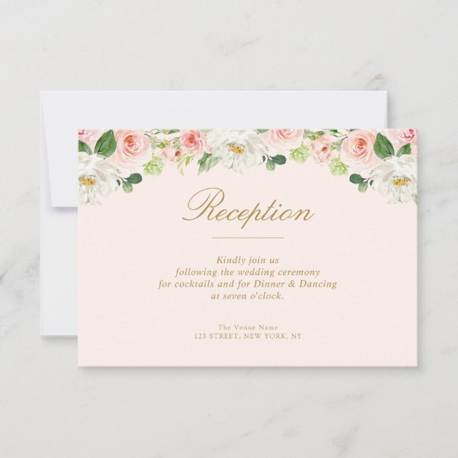 preciosa tarjeta de recepción de flores rosa rubor (Anverso)