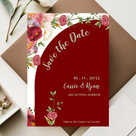 Precioso Arco Floral Rojo para Boda Save the Date