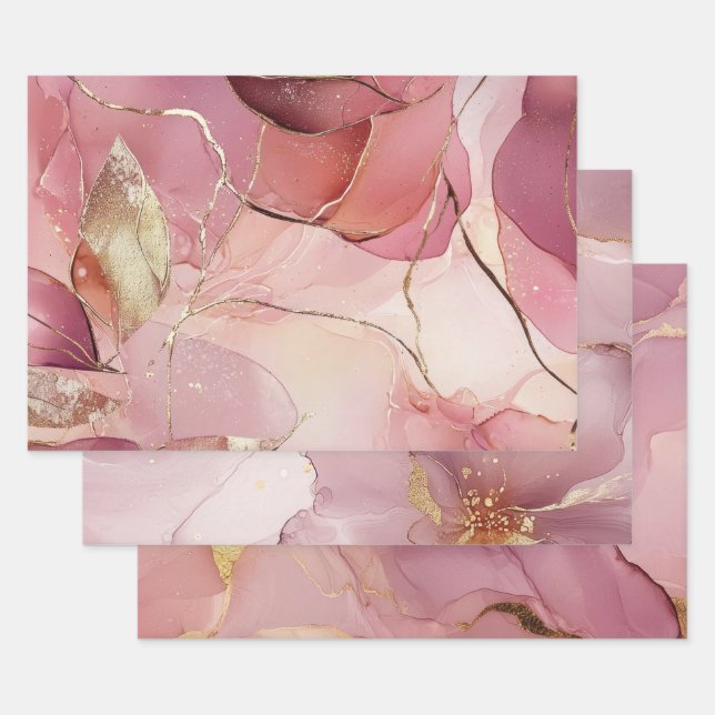 Precioso Bridal Shower Rosa Rubor Hojas de Oro (Set)