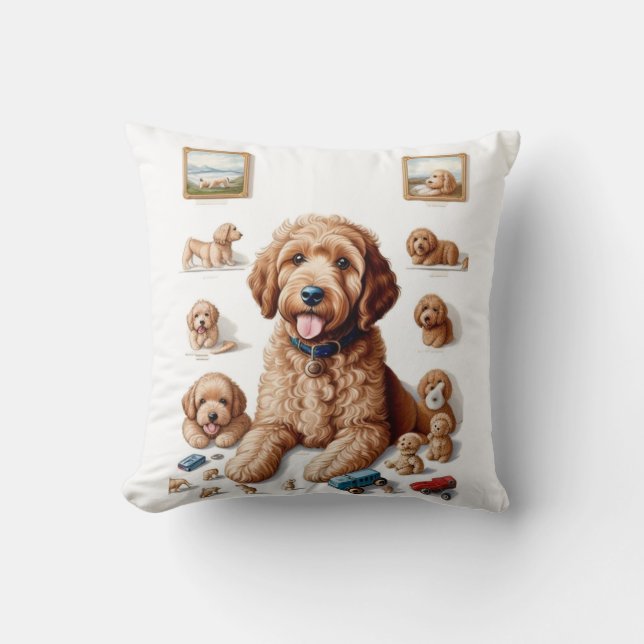 Precioso Cojín decorativo de arte de Goldendoodle (Anverso)