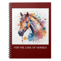 Precioso cuaderno de espiral de caballo acuarela.