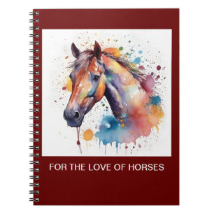 Precioso cuaderno de espiral de caballo acuarela.