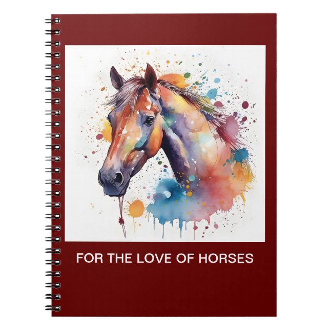 Precioso cuaderno de espiral de caballo acuarela. (Frente)