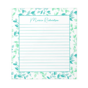 Precioso Cuaderno Personalizado Floral Verde Turqu