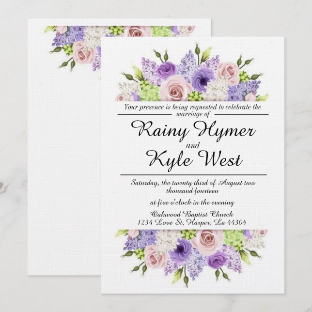 Precioso en la invitación de la boda de la lavanda (Anverso / Reverso)