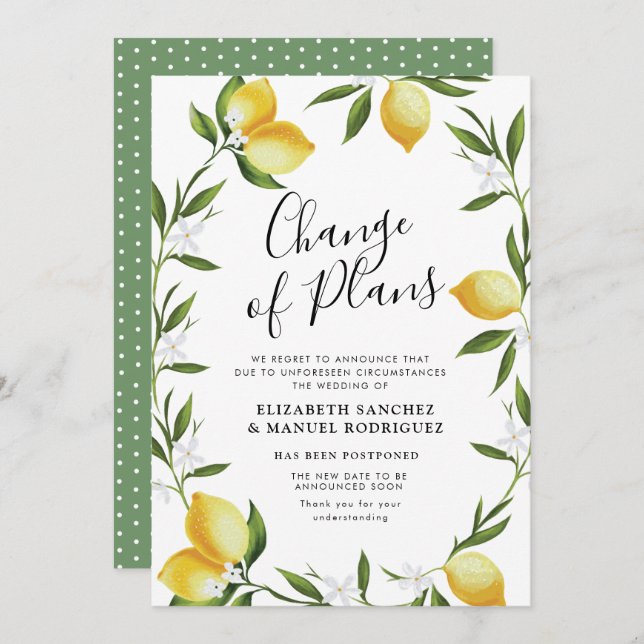 precioso follaje de limón pospuso tarjeta de boda (Anverso / Reverso)