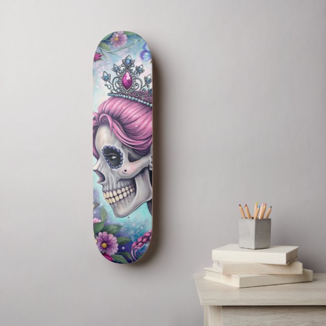 Precioso monopatín de cráneo de princesa (Arte de la pared)
