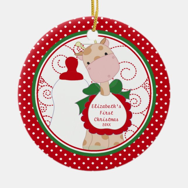 Precioso ornamento navideño de jirafa bebé (Frente)