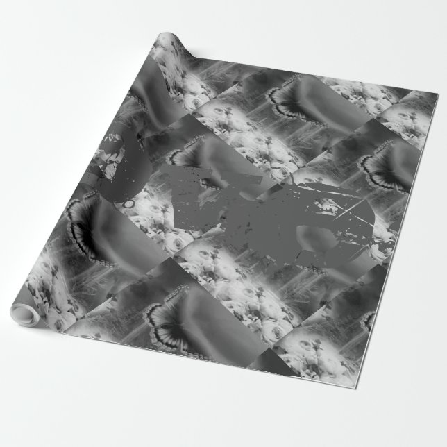 precioso papel de envolvimiento de mariposa GRIS N (Desenrollado)
