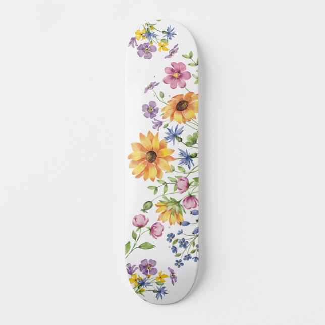 Precioso Skateboard de Flores Silvestres Femeninas (Anverso)