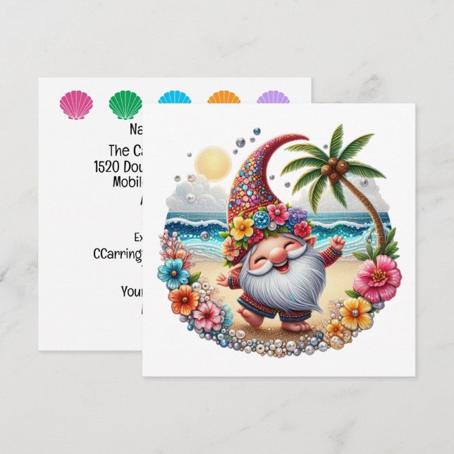 Precious Beach Gnome - Invitación temática (Anverso / Reverso)