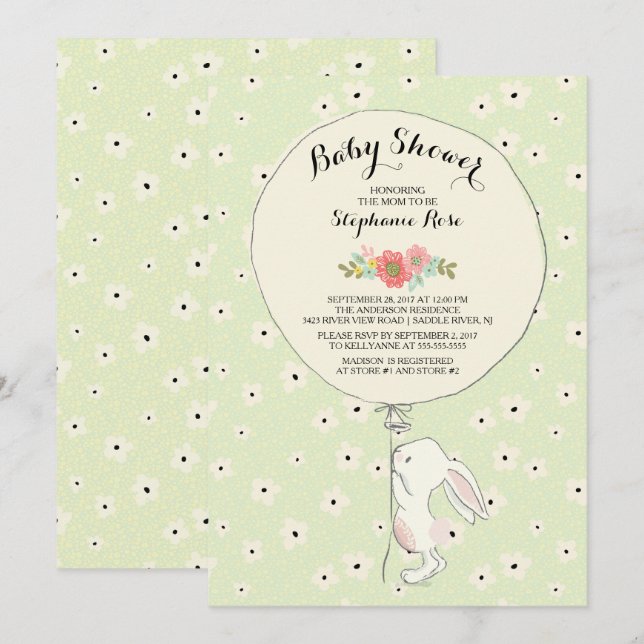 Precious Bunny Neutral Baby Shower Invitación (Anverso / Reverso)