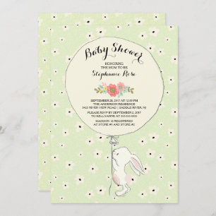 Precious Bunny Neutral Baby Shower Invitación