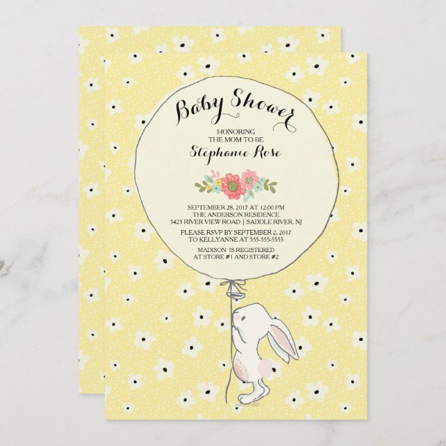Precious Bunny Neutral Baby Shower Invitación (Anverso / Reverso)