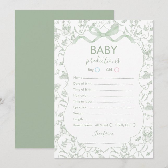 Predicciones de bebé Toile Tarjeta de baby shower (Anverso / Reverso)