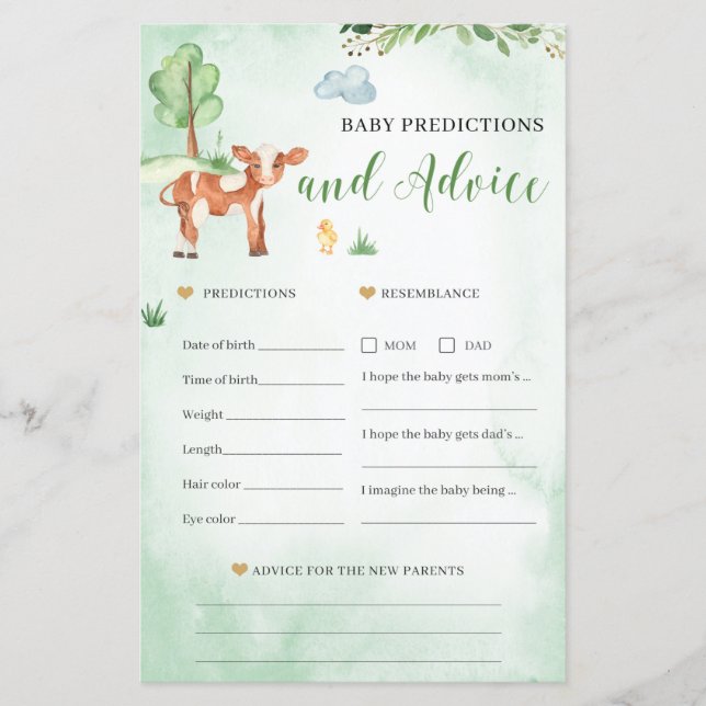 Predicciones para bebés y juego de tarjetas de con (Anverso)