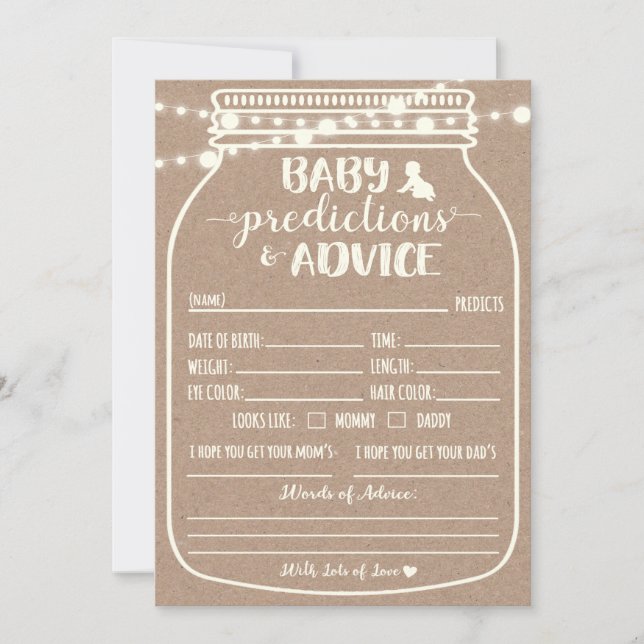 Predicciones para bebés y tarjeta de consejo (Anverso)
