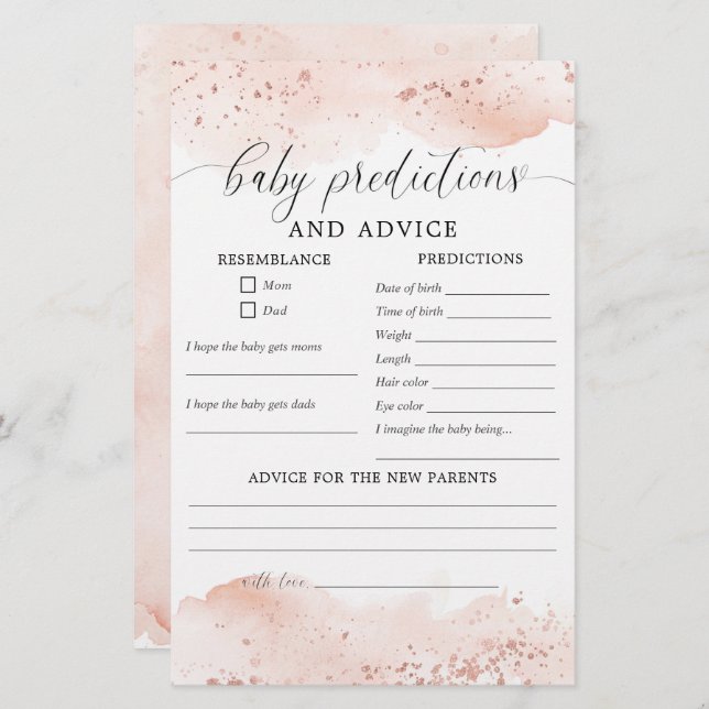 Predicciones para bebés y tarjeta de consejo para  (Anverso / Reverso)