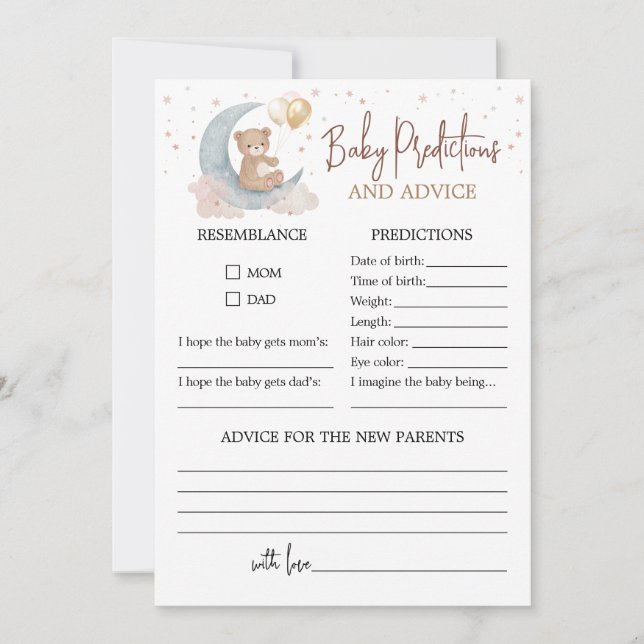 Predicciones sobre el bebé en la luna y tarjeta de (Anverso)