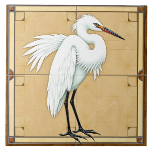 Preening Egret - Tejas De Cerámica De Arte Y Artes