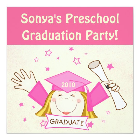 Preescolar de los chicas/fiesta de graduación de invitación 13,3 cm x 13,3cm