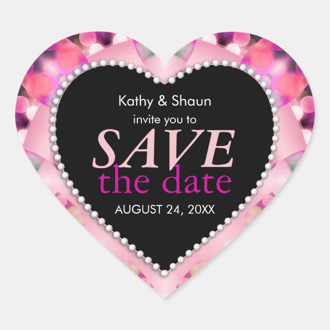 Preety Pink Tropical Save the Date Heart Pegatina (Anverso)