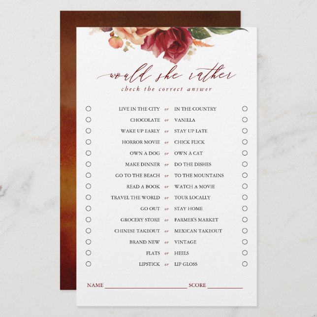 ¿Prefiere Tarjetas De Juegos De Novias? (Anverso / Reverso)