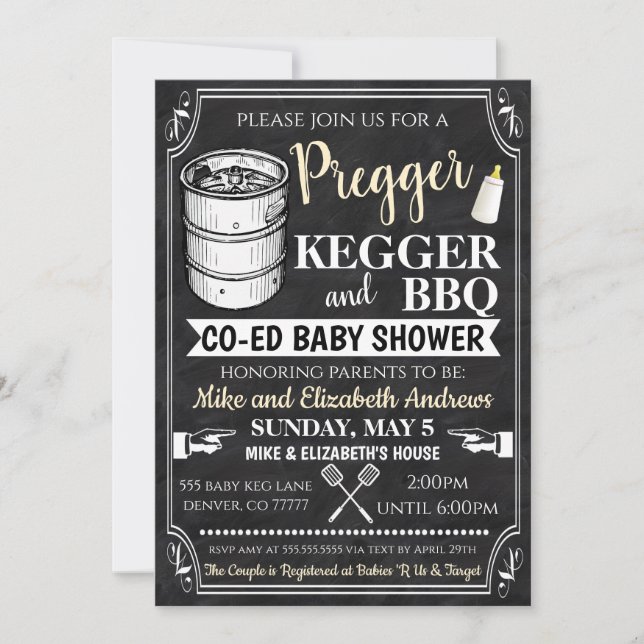 Pregger Kegger y BBQ Invitación de Baby Shower (Anverso)