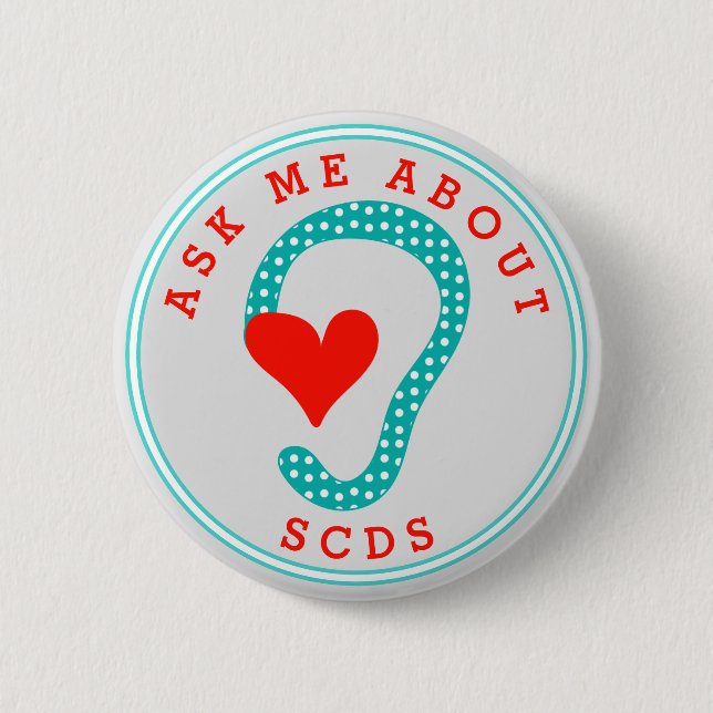 Pregúntame sobre el botón SCDS (Texto rojo y Aqua) (Anverso)
