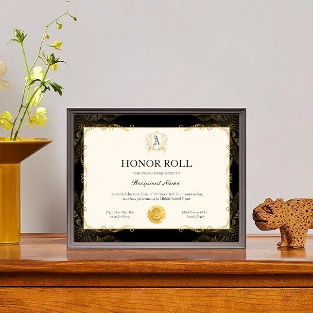 Premio Editable de Plantilla de Certificado de Rol (Editable Honor Roll Certificate Template Award)