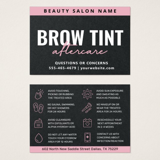 Premium Black Luxury Eyebrow Tint Aftercare Card (Anverso y reverso)