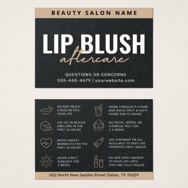 Premium Black Luxury Lip Rubor AfterCare Card (Anverso y reverso)