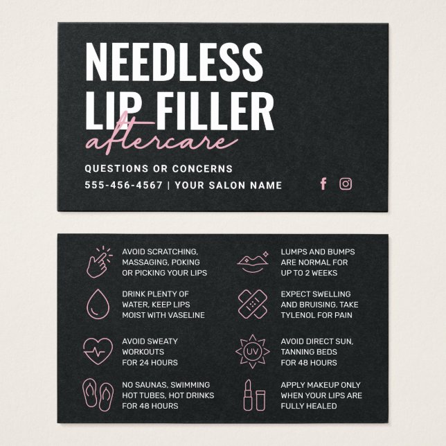 Premium Black Needles Lips Filler Aftercare Card (Anverso y reverso)