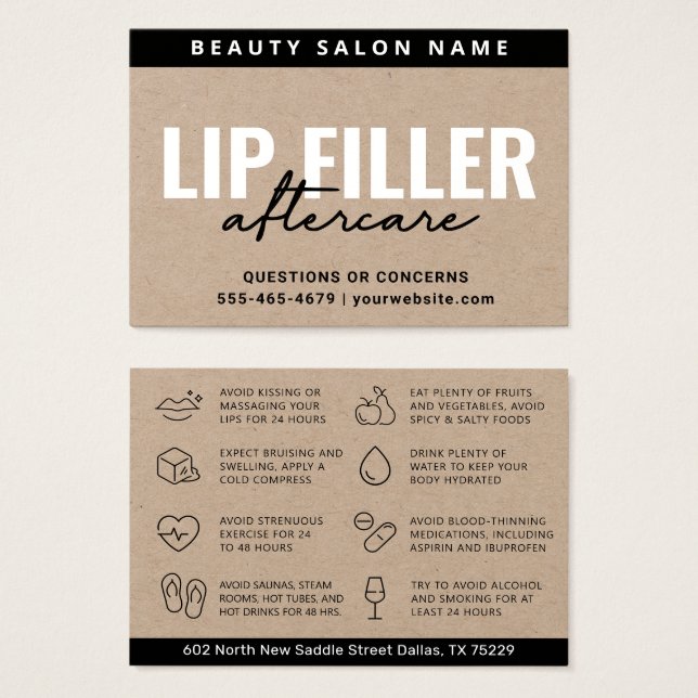 Premium Eco Kraft Lip Filler Aftercare Card (Anverso y reverso)