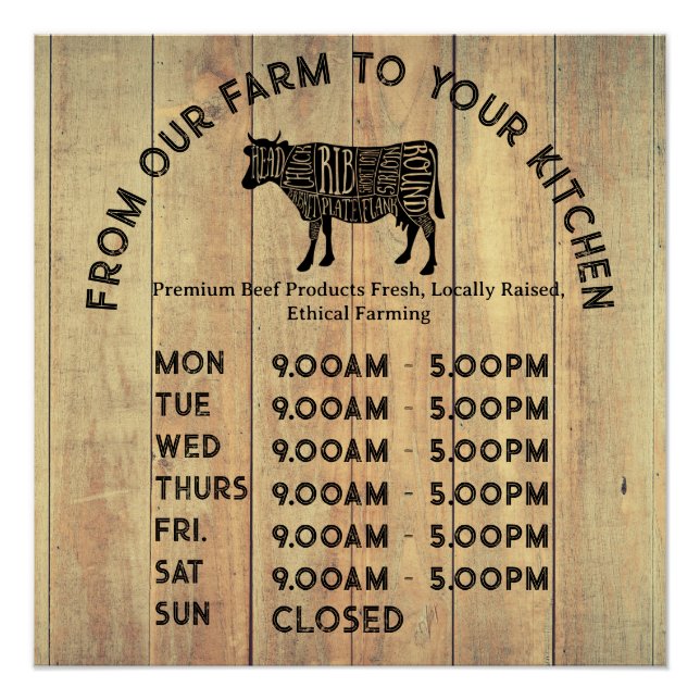 Premium Farmer Opening Times Poster – Rustic Farm  (Anverso)