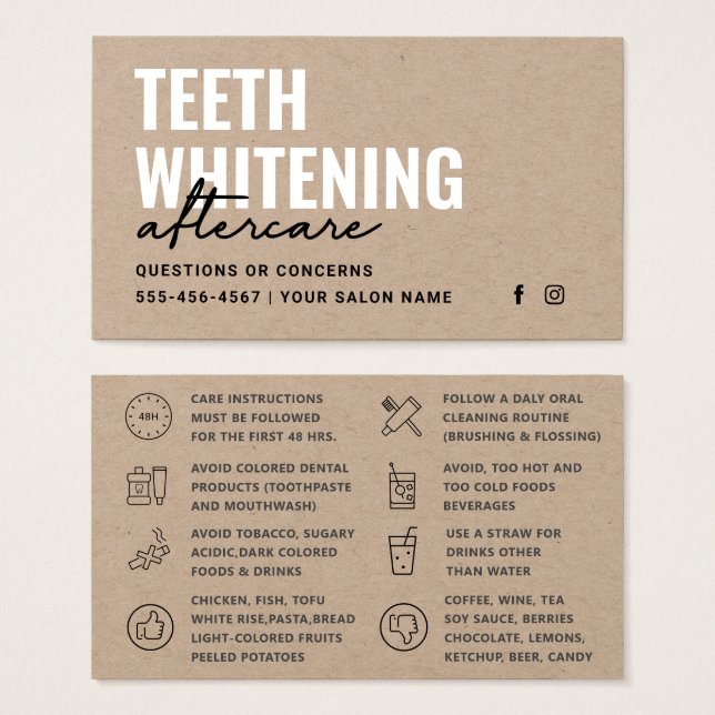 Premium Kraft Eco Teeth Whitening Aftercare Card (Anverso y reverso)