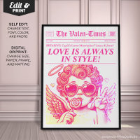 Prensa de arte de moda, arte rosa cupido en la par