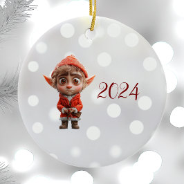 Preocupados Navidades Elf Ornamento cerámico