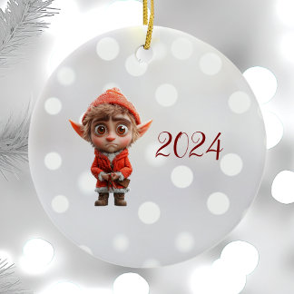 Preocupados Navidades Elf Ornamento cerámico