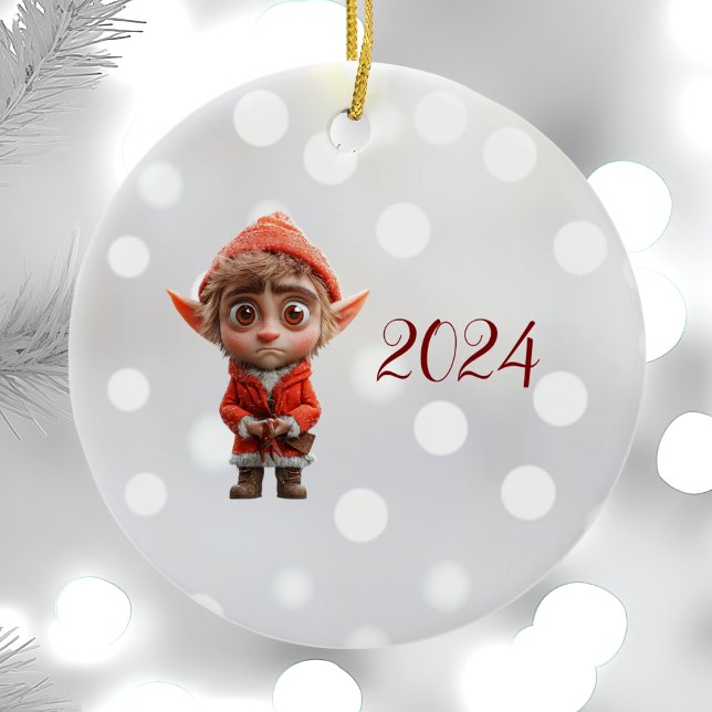 Preocupados Navidades Elf Ornamento cerámico (Subido por el creador)