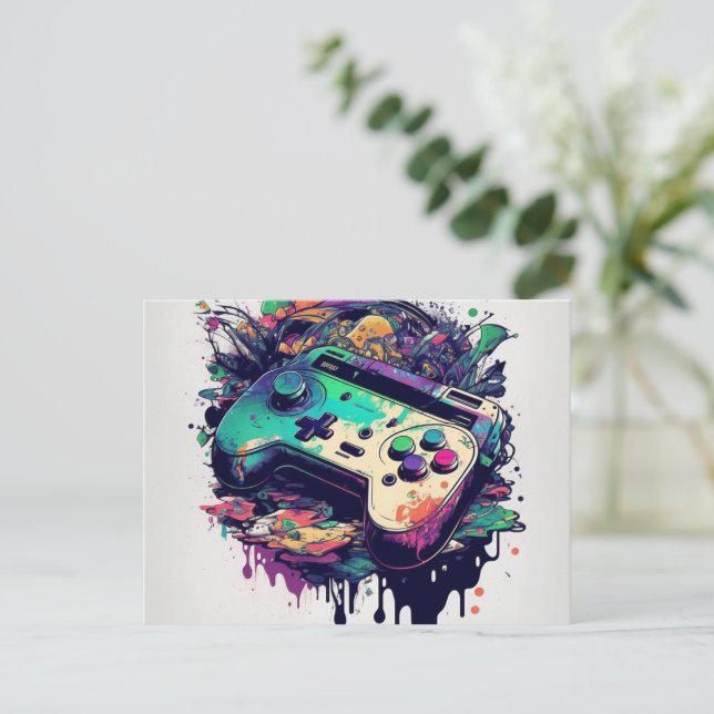 Prepárate para divertirte con una postal de consol (Anverso de pie)