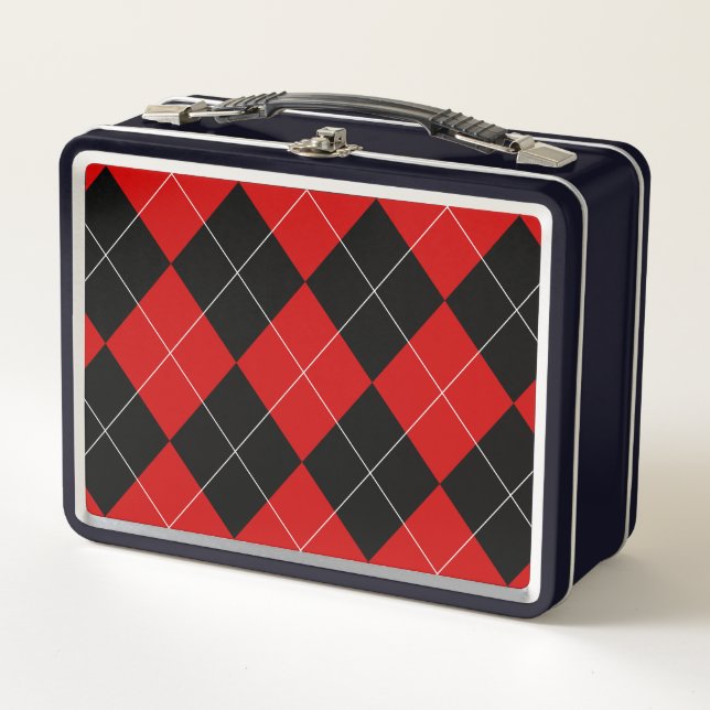 Preppy Argyle Tartán Diamond Plantado Rojo Negro (Anverso)