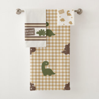 Preppy Boys Dinosaur Gingham - Brown Green & Khaki