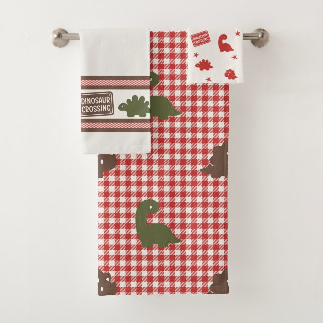 Preppy Boys Dinosaur Gingham -  Brown Green & Red (In situ)