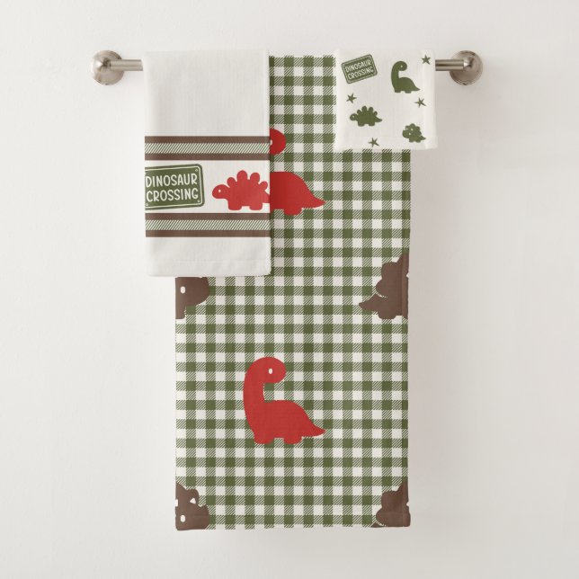 Preppy Boys Dinosaur Gingham -  Brown Red & Green (In situ)