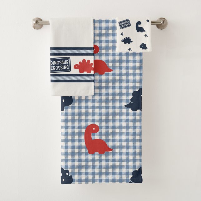 Preppy Boys Dinosaur Gingham - Navy Red & Blue (In situ)