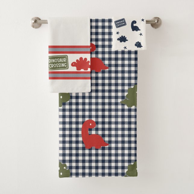 Preppy Boys Dinosaur Gingham -  Red & Navy (In situ)